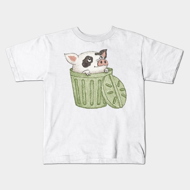 Spotted pig in a bucket Kids T-Shirt by sanogawa